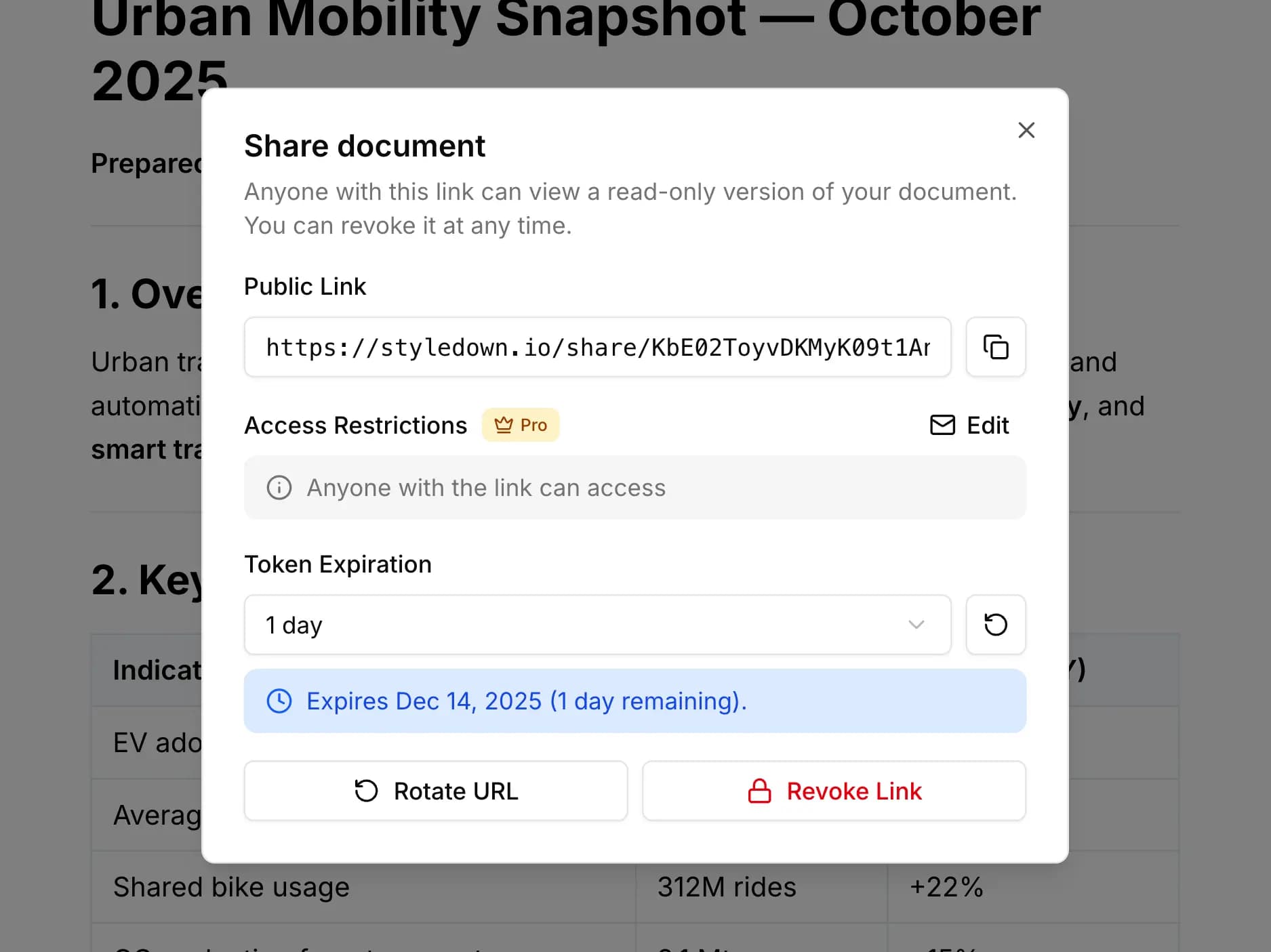 Document sharing interface