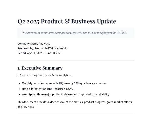 Quarterly Product Update